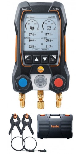 Testo 550s Digital Manifold Kit with temperature probes, -14 to 870 psi-