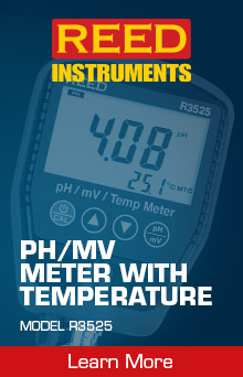 R3525 Compact meter measures pH or mV while simultaneously displaying temperature
